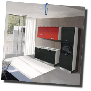 cucina da 120 cm rosso e rovere grigio