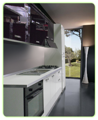 cucina da 220 cm vista lateralmente